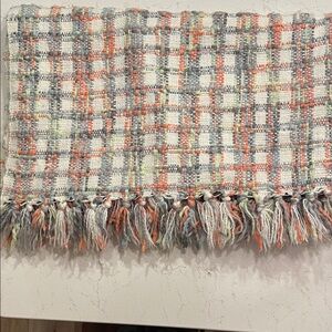 Cynthia Rowley Orange and Gray Plaid Throw Blanket